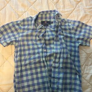 Vineyard Vines Boy’s Blue and Green Checkered Whale Shirt